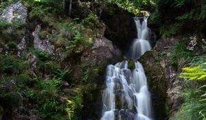 Preview wallpaper waterfall, rocks, stream, stones, branches