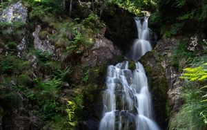 Preview wallpaper waterfall, rocks, stream, stones, branches