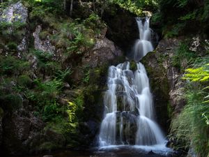 Preview wallpaper waterfall, rocks, stream, stones, branches