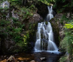 Preview wallpaper waterfall, rocks, stream, stones, branches