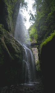 Preview wallpaper waterfall, rocks, trees, vegetation, forest