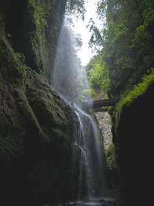 Preview wallpaper waterfall, rocks, trees, vegetation, forest