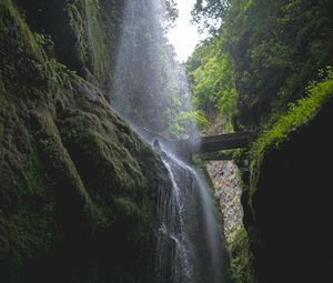Preview wallpaper waterfall, rocks, trees, vegetation, forest