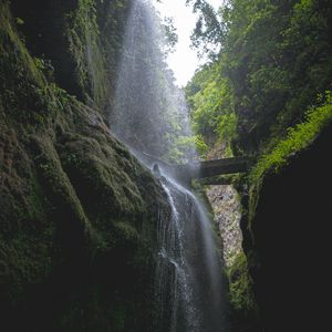 Preview wallpaper waterfall, rocks, trees, vegetation, forest