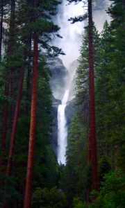 Preview wallpaper waterfall, rocks, trees, forest, nature