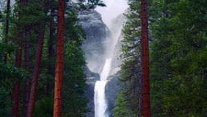 Preview wallpaper waterfall, rocks, trees, forest, nature