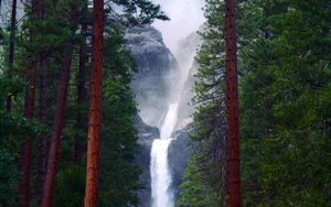 Preview wallpaper waterfall, rocks, trees, forest, nature