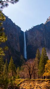 Preview wallpaper waterfall, rocks, trees, nature, landscape