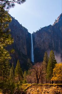 Preview wallpaper waterfall, rocks, trees, nature, landscape