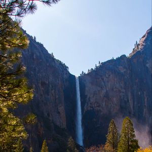 Preview wallpaper waterfall, rocks, trees, nature, landscape