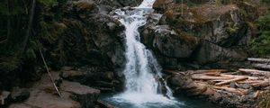 Preview wallpaper waterfall, rocks, trees, forest, landscape, nature