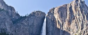 Preview wallpaper waterfall, rocks, trees, grass, sunlight