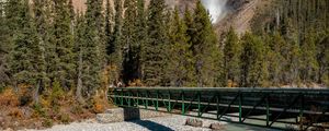 Preview wallpaper waterfall, rocks, trees, bridge, river