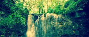 Preview wallpaper waterfall, rocks, trees, landscape