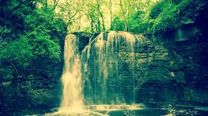 Preview wallpaper waterfall, rocks, trees, landscape