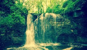 Preview wallpaper waterfall, rocks, trees, landscape