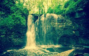 Preview wallpaper waterfall, rocks, trees, landscape