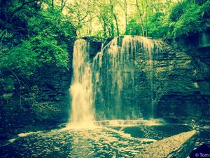 Preview wallpaper waterfall, rocks, trees, landscape