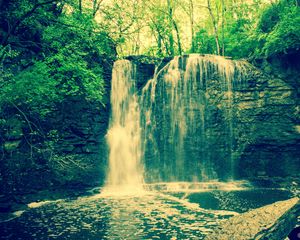 Preview wallpaper waterfall, rocks, trees, landscape