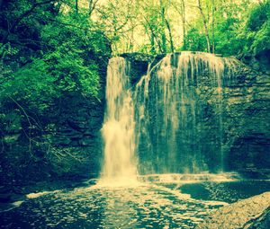 Preview wallpaper waterfall, rocks, trees, landscape