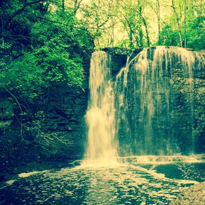 Preview wallpaper waterfall, rocks, trees, landscape