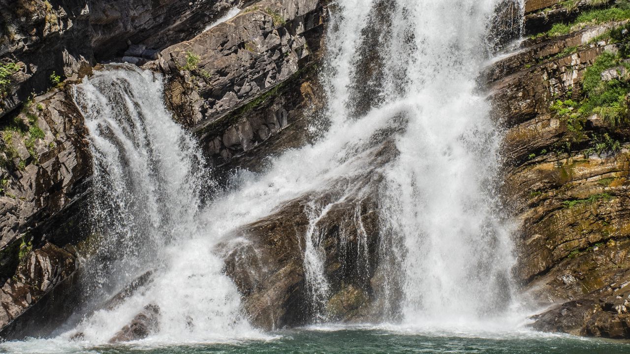 Wallpaper waterfall, rocks, water, spray, stones