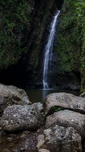 Preview wallpaper waterfall, rocks, water, stream, stone