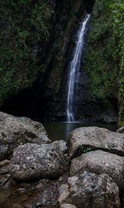 Preview wallpaper waterfall, rocks, water, stream, stone