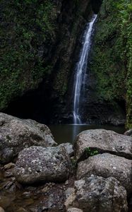 Preview wallpaper waterfall, rocks, water, stream, stone