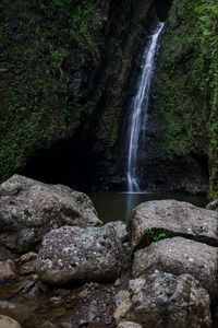 Preview wallpaper waterfall, rocks, water, stream, stone