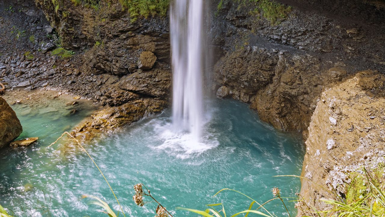 Wallpaper waterfall, rocks, water, grass, landscape