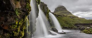 Preview wallpaper waterfall, rocks, water, grass, nature