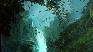 Preview wallpaper waterfall, ship, bats, art