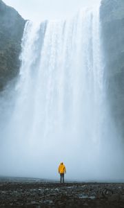 Preview wallpaper waterfall, silhouette, man, water, clif