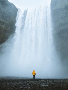 Preview wallpaper waterfall, silhouette, man, water, clif