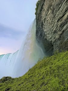 Preview wallpaper waterfall, slope, grass, landscape, nature