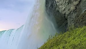 Preview wallpaper waterfall, slope, grass, landscape, nature