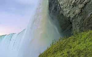 Preview wallpaper waterfall, slope, grass, landscape, nature