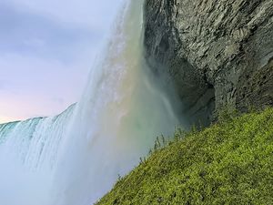 Preview wallpaper waterfall, slope, grass, landscape, nature