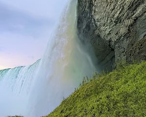 Preview wallpaper waterfall, slope, grass, landscape, nature