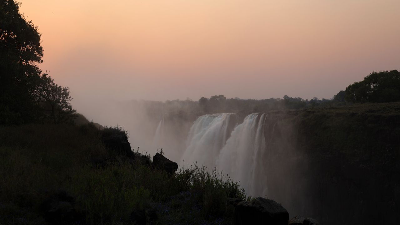 Wallpaper waterfall, slope, landscape, nature, cliff