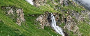 Preview wallpaper waterfall, slope, rocks, grass, landscape