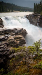 Preview wallpaper waterfall, slope, stream, rocks, trees