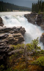 Preview wallpaper waterfall, slope, stream, rocks, trees