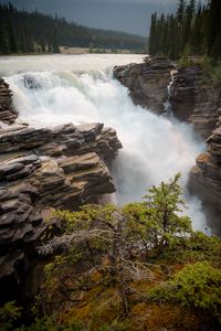 Preview wallpaper waterfall, slope, stream, rocks, trees