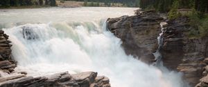 Preview wallpaper waterfall, slope, stream, rocks, trees