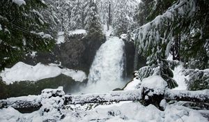 Preview wallpaper waterfall, snow, winter, landscape, nature