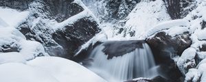 Preview wallpaper waterfall, snow, winter, trees, current