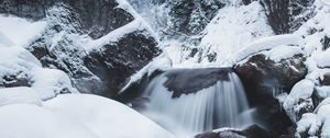 Preview wallpaper waterfall, snow, winter, trees, current