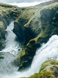 Preview wallpaper waterfall, splashes, river, rocks